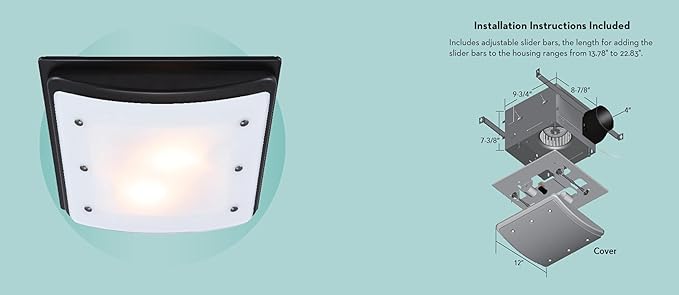 Good Housekeeping (90068) Buckingham 100 CFM 2.0 Sones Decorative Bathroom Ventilation Exhaust Fan with Light & Night-Light in Matte Black - Image 4