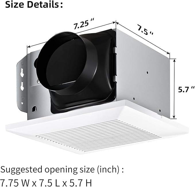Bathroom Exhaust Fan 110 CFM Very Quiet with Matel Housing, Ceiling Mount Ventilation Fan Large Air-flow Capacity, Energy-Saving Household Bath Vent Extractor, White Plastic Grille - Image 4