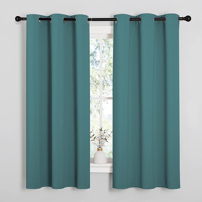 NICETOWN Thermal Insulated Solid Grommet Blackout Curtains/Drapes/Panels for Dining Room (Sea Teal, 1 Pair, 42 by 63-Inch) by NICETOWN