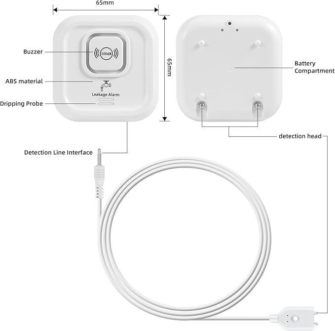 100dB Water Sensor Alarm Water Leak Detector, with Detection Lines, Wireless Tank Level Monitor for Basement,Kitchen,Bathroom (5packs) - Image 8