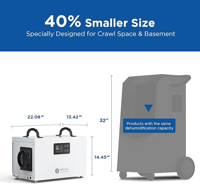 145 Pints Commercial Dehumidifier with Pump, Crawlspace Dehumidifiers with Drain Hose for Compact Tight Basements Large Spaces - Image 6