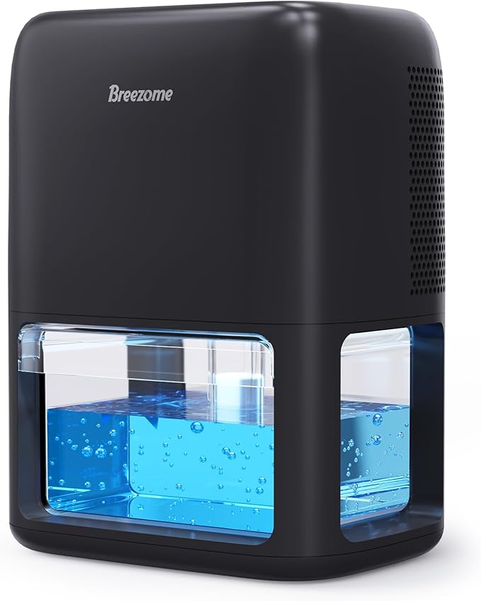 60 OZ Dehumidifiers for Home, Dual-Semiconductor Quiet Dehumidifier with Timer Auto-Off Sleep Mode 7 Colors Light Portable Small Dehumidifiers for Bathroom, Cloakroom, RV, Black by BREEZOME