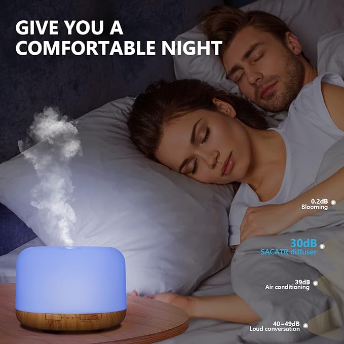 Oil Diffuser, 500ml Essential Oil Diffusers with 2 Mist Mode 4 Timers＆7 Ambient Light Waterless Auto Off, Diffusers Large Room Home Office - Image 7
