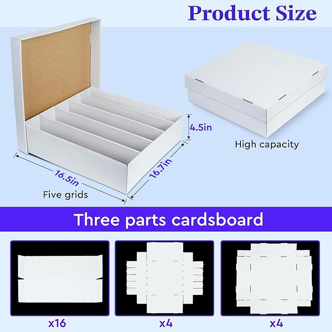 4 Pack Trading Card Storage Box - 5 Rows, Cardboard Storage Box holds 1100+ Top Loaders, Graded Card Holder Organizer Case fits PSA/HGA Slabs - Image 2