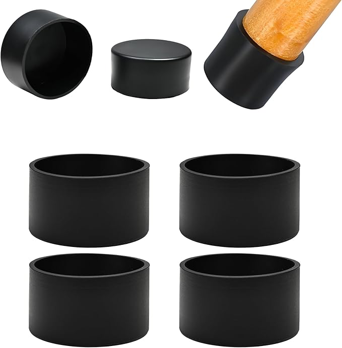 2" (50.5mm) Silicone Chair Leg Floor Protectors, Rubber Chair Leg Caps, Non-Slip Furniture Pads Round Chair Feet Covers End Caps for Hardwood Floors, Patio & Table Foots, Black (4PCS) by EASYEAH