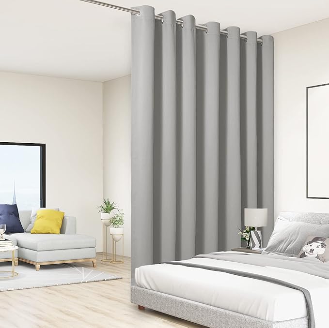 BONZER Room Divider Curtain Total Privacy Wall Wide Grommet Room Darkening Curtains for Patio Sliding Glass Door, 84L x 108W Inch (7L x 9W ft), 1 Panel, Silver by Bonzer