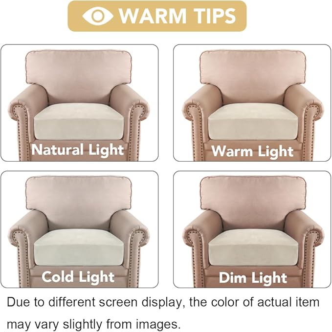 H.VERSAILTEX Velvet Stretch Couch Cushion Cover Plush Cushion Slipcover for Chair Cushion Furniture Protector Seat Cushion Sofa Cover (1 Piece Armchair Cushion Covers, Cream) - Image 6