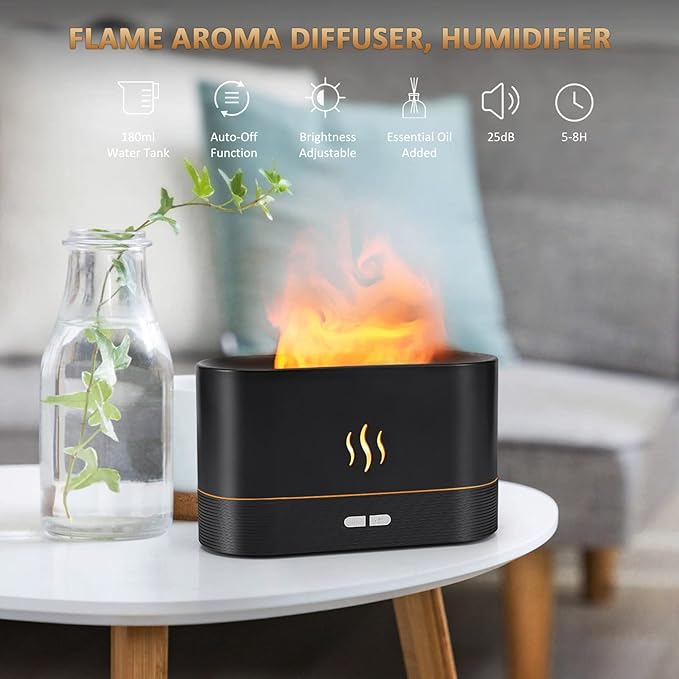 Flame Diffuser Humidifier-Auto Off 180ml Essential Oil Diffuser-2 Modes Brightness Aroma Humidifier with Fire Flame Effect for Home,Office,Spa,Gym(White)… - Image 2