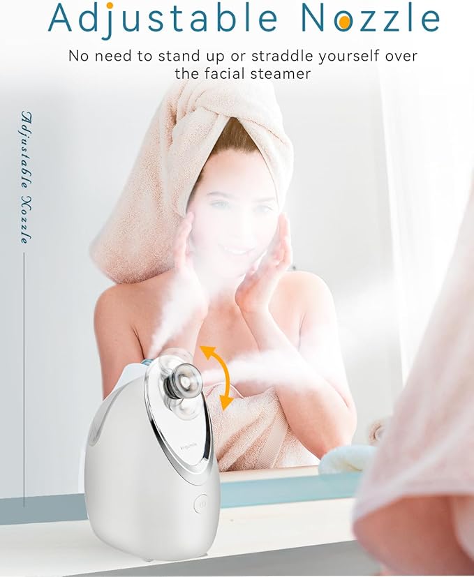Kingsmile Facial Steamer, 3 in 1 Face Steamer for Facial,Compact NanoSteamer with Aromatherapy,Face Humidifier - Adjustable Nozzle, Warm Mist Steamer for Home SPA, Stainless Steel Skin Kit & Headband - Image 2