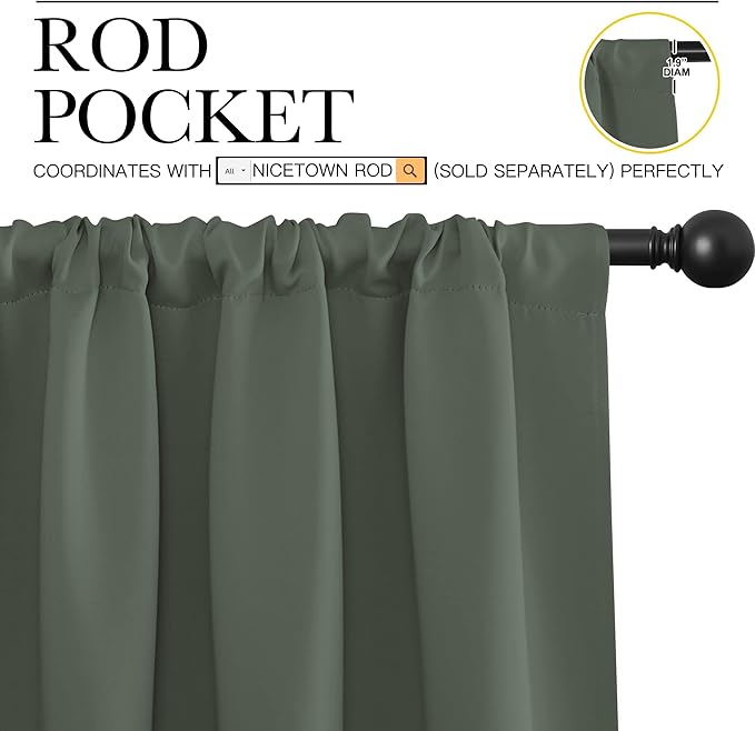 NICETOWN 2 Panels Blackout Curtains, Rod Pocket Thermal Insulated Drapess for Bedroom, Privacy Protection Easy-Care Heavy Duty Curtains for Living Room/Dining Room, W70 x L95 inches, Dark Mallard - Image 2