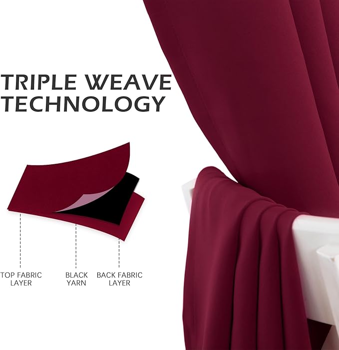 MYSKY HOME Blackout Curtain for Bedroom, Short Curtains for Kitchen Grommet Room Darkening Curtain, Amazing Triple Weave Thermal Insulated Christmas Curtains, 1 Curtain Panel,42 x 54 Inch, Burgundy - Image 5
