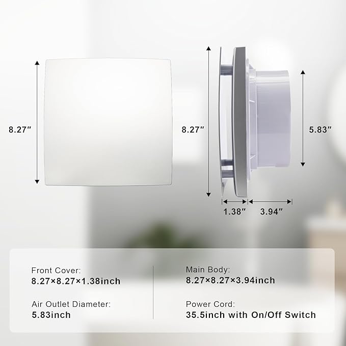GROWNEER 6” Duct 8" Panel Window Exhaust Fan, 110 CFM Quiet Small Celling Wall Mount Vent Extractor Fan with Switch for Bathroom, Laundry Room, Bedroom, Office - Image 7