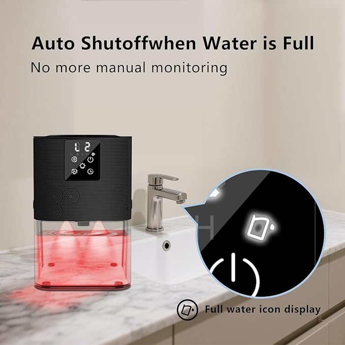 Dehumidifiers for Home,with 105 OZ Water Tank (1000 Sq Ft), Quiet Dehumidifier for Bedroom, Basement, Bathroom, with Auto Shut Off, 7 Colors LED Light (Black) - Image 7
