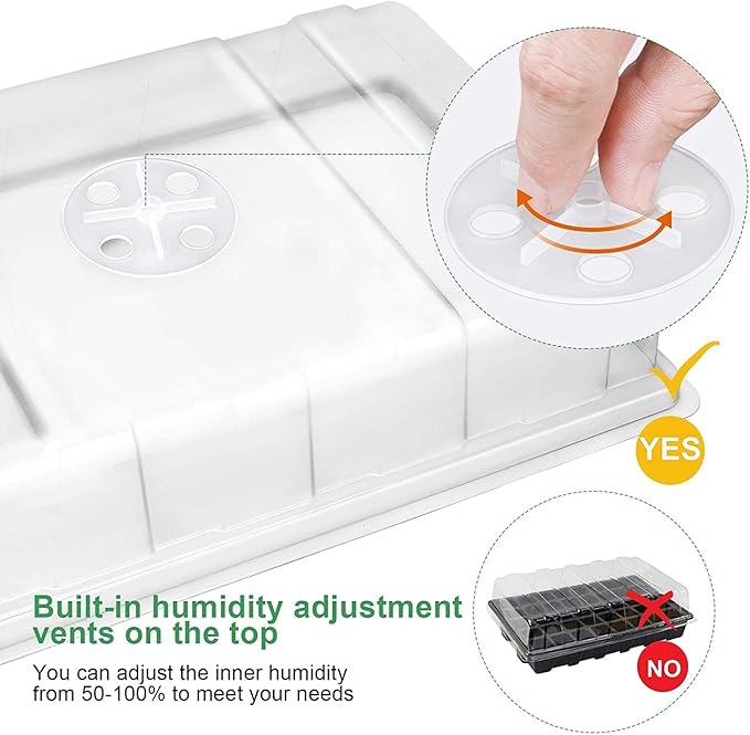 MIXC Seedling Trays Seed Starter Tray, 5-Pack Mini Propagator Plant Grow Kit Greenhouse with Humidity Vented Domes and Base for Seeds' Starting (40 Cells Per Tray, Total 200 Cells), Black - Image 5