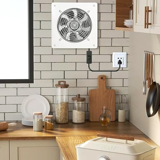 8 Inch Metal Exhaust Fan With Switch - Window and Wall Mounted Extractor With Check Valve for Kitchen, Attic, Garage, Warehouse (White) - Image 4