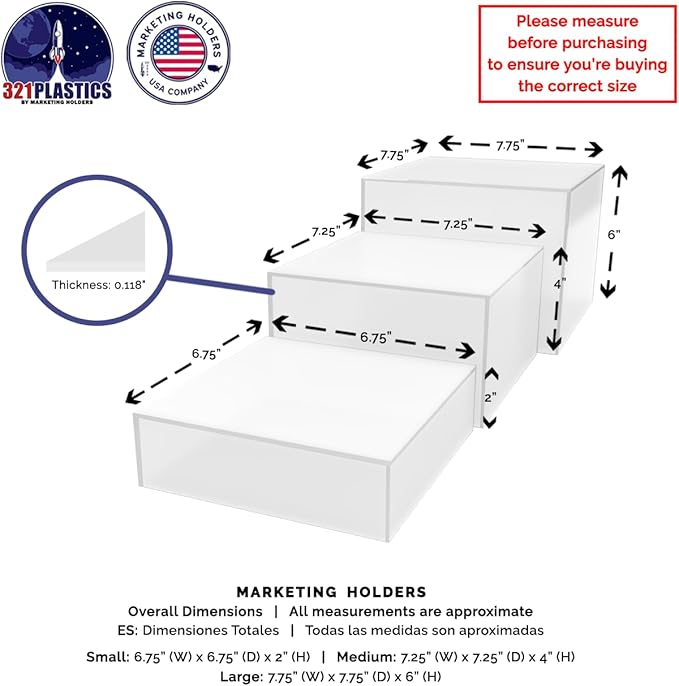 Acrylic Display Riser Boxes 3 Piece Frosted Retail Product Riser 2", 4", 6" High Nesting Bins One Open Side No Lid Merchandise Storage Box by Marketing Holders - Image 6