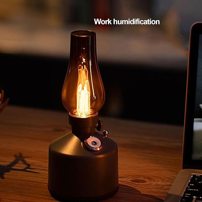 Humidifier Vintage Lantern with Lamp, Kerosene Lamp Shaped Quiet Home Humidifier, Aromatherapy Diffuser, 2 Mist Settings, Stepless Dimming, 260ML (Grey) - Image 3