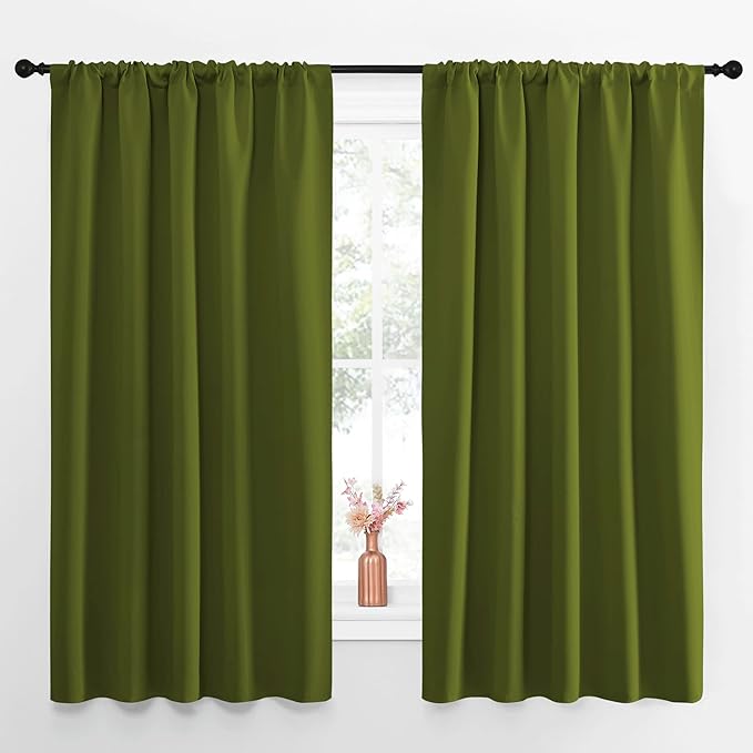 NICETOWN Blackout Draperies and Curtains, Thermal Insulated Window Decoration Blackout Drapes for Kid's Room (Olive Green, 1 Pair, 52 x 63 inches) by NICETOWN