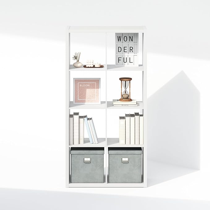 Furinno Simple Cube Storage Organizer, 8-Cube Display Shelf, Open Back Shelving Unit, Storage Shelves, Extra Thick Frame, for Organization and Storage, Living Room, Home Office, White - Image 5