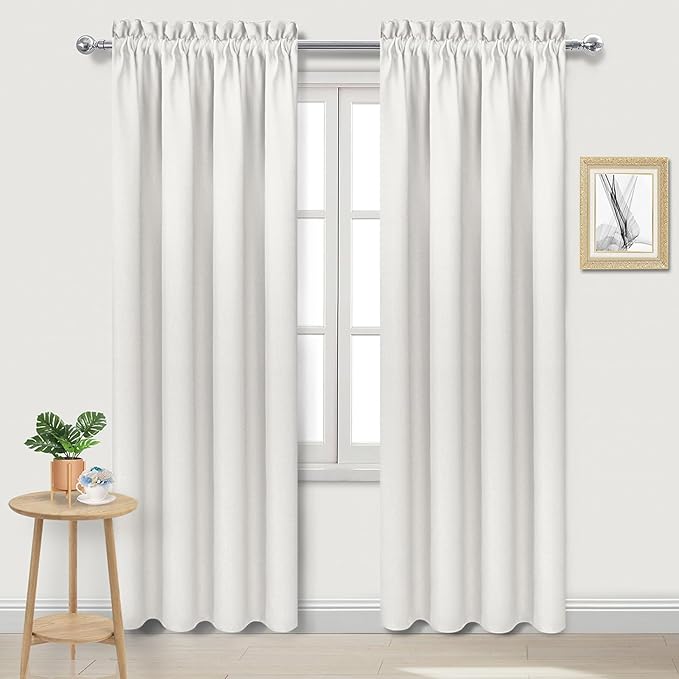 DWCN Blackout Curtains Thermal Insulated, Energy Saving & Noise Reducing Bedroom and Living Room Curtains, Ivory, W 42x L 84 Inch, Set of 2 Rod Pocket Curtain Panels by DWCN