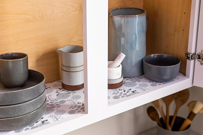 Duck Brand Smooth Top EasyLiner for Cabinets & Drawers - Easy to Install & Cut to Fit - Shelf Paper & Drawer Liner Non-Adhesive - Non Slip Shelf Liner - 20" Width - 36 Total Ft - Black Midnight Bloom - Image 4