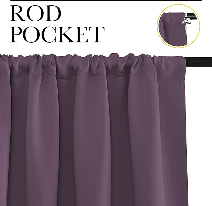 NICETOWN Blackout Curtains for Living Room, Plum, 2 Panels, 42 by 63, Darkening Window Curtain Panels, Easy-Care Solid Thermal Insulated Draperies/Drapes for Daughter Room - Image 2
