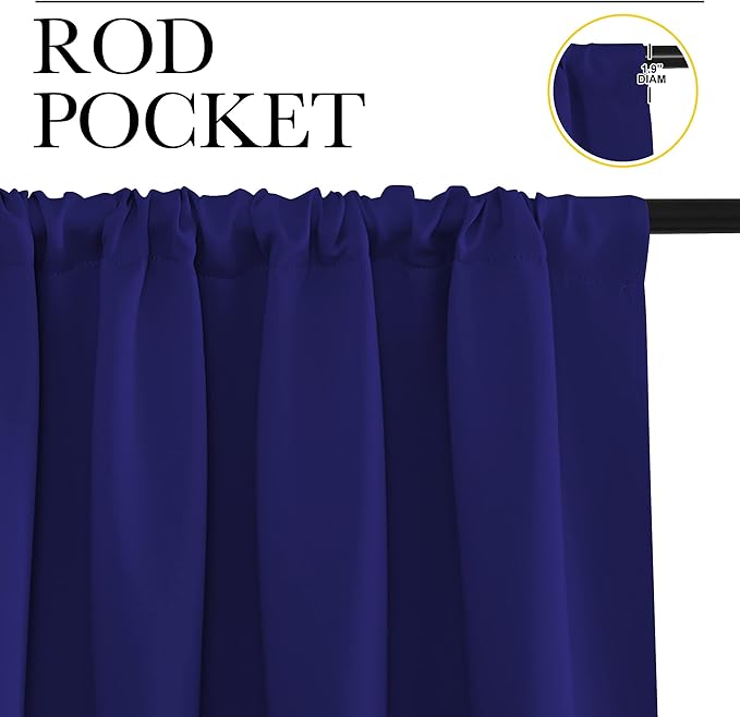 NICETOWN Kitchen Curtains, Short Blackout Drapes, Navy Blue, 34 in x 45 in (W x L), Set of 2, Thermal Insulated Rod Pocket Window Treatment Draperies for Nursery - Image 2