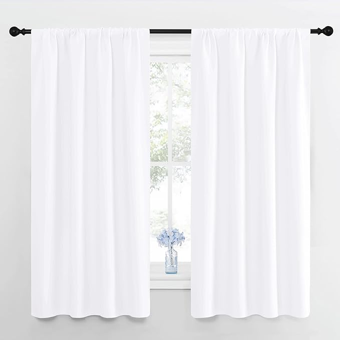 NICETOWN Bedroom Curtains - Window Treatment Rod Pocket Curtains/Drapes for Bedroom (2 Panels, 42 by 63, White) by NICETOWN