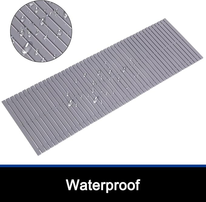 Bath Mat Bathroom Runner Long Large Rugs Floor Wood Shower Bathtub Waterproof Non Slip Accessories 16x48 Inch Easy to Clean, Striped Grey, 1 pc - Image 3