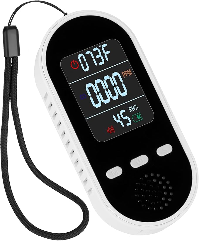 Portable Carbon Monoxide Detector Mini air Quality Monitor with Lanyard Alarm, CO Gas/Humidity Sensor/Indoor/Outdoor Thermometer, Battery Powered LED Screen by Vzmcov