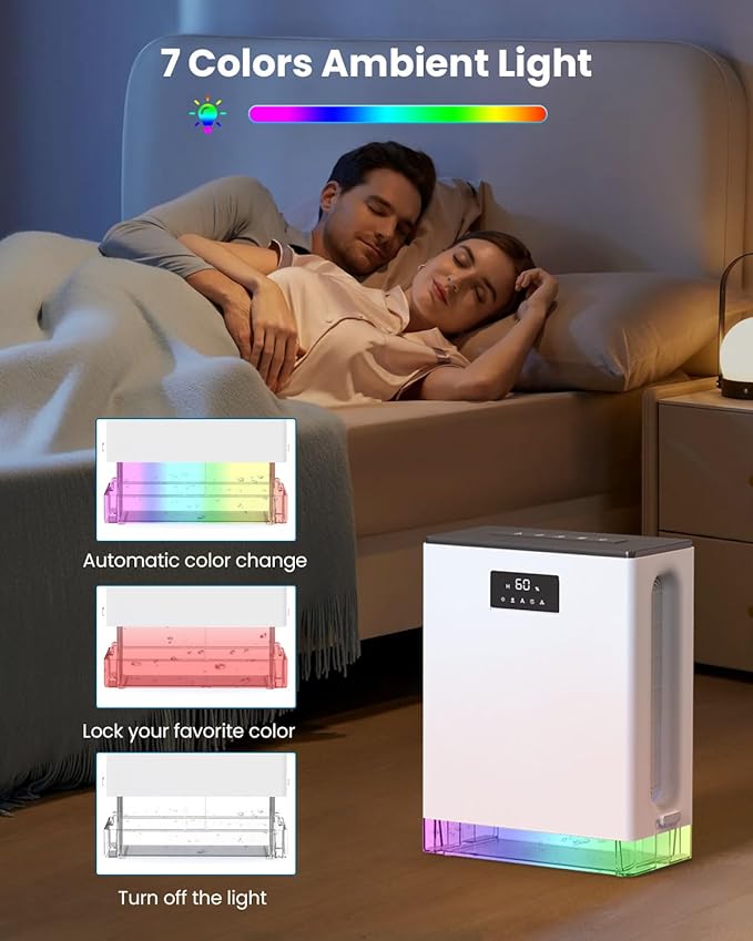 BIZEWO Dehumidifier for Home, (980 sq.ft) Queit Dehumidifiers for Bathroom, Basement, RV with 101 oz Water Tank, 2 Modes, Auto Defrost, Auto Shut Off, Timers, 7 Colors Ambient Light - Image 6