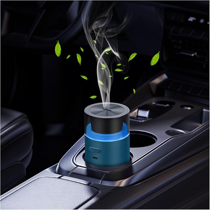 HODEMI Portable Smart Essential Oil Diffuser,Cold Mist Car Air Freshener Aromatherapy Diffuser with 10 LED Lights,Built-in Battery,Auto On/Off,4/8 Timer Modes,for Home Office and Travel (Blue) by HODEMI