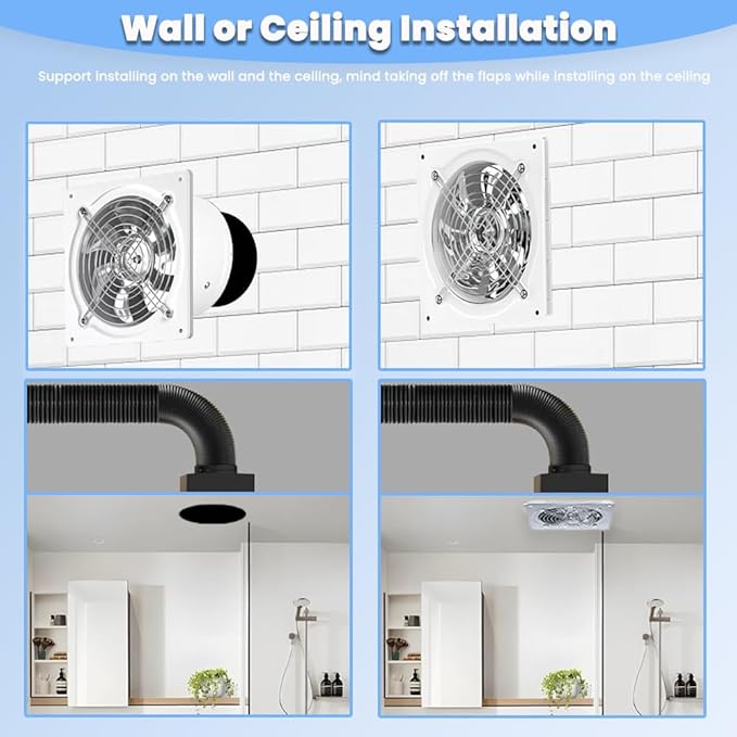 8 inch Exhaust Fan, 735CFM Wall Mounted Vent Fans, Ventilation Blower for Ceiling Bathroom Attic Window Basement Ventilation Fan, 110V 80W - Image 6
