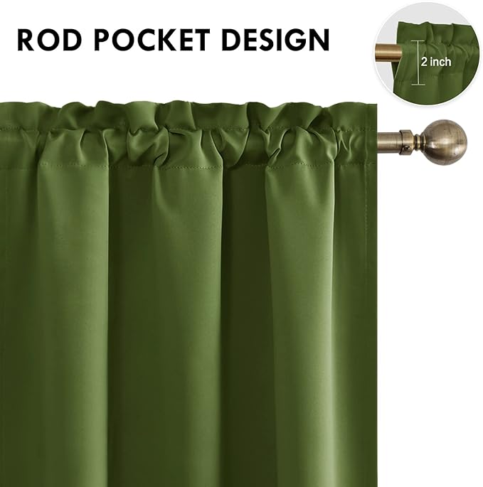 DWCN Olive Green Room Darkening Blackout Curtains - Thermal Insulated Privacy Energy Saving Window Curtain Drapes 38 x 54 inch Length, Set of 2 Bedroom Living Room Curtains - Image 4