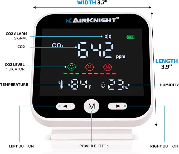 CO2 Monitor Indoor with Bonus Humidity & Temperature Readings | Carbon Dioxide Meter, Homebrewing - Carbon Dioxide Detector, Portable CO2 Detector, CO2 Meter Indoor, CO2 Sensor - Image 2