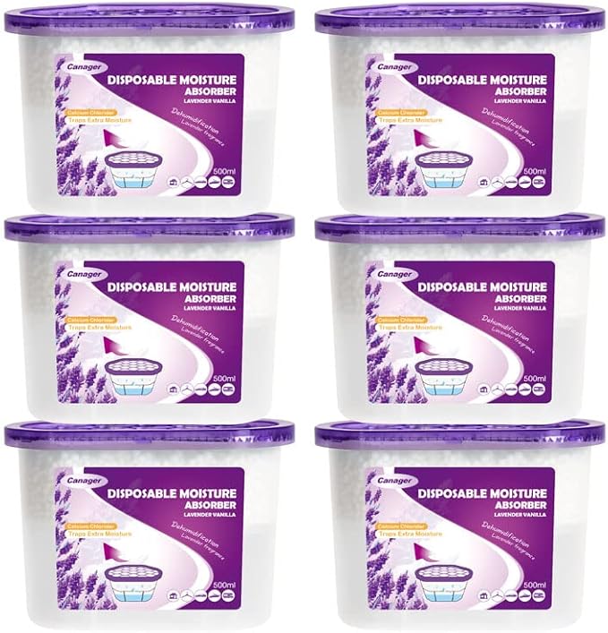 CANAGER Lavender Vanilla Moisture Absorber Box,Odor Eliminator and Dehumidifier Boxes for Closet,Bedroom,Kitchen,Bathroom-6 Packs,Cups - Traps Moisture for Fresher, Cleaner Air Purple by CANAGER