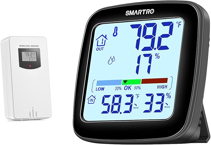 SMARTRO SC92 Professional Indoor Outdoor Thermometer Wireless Digital Hygrometer Room Humidity Gauge Temperature and Humidity Meter Pro Accuracy Calibration by SMARTRO