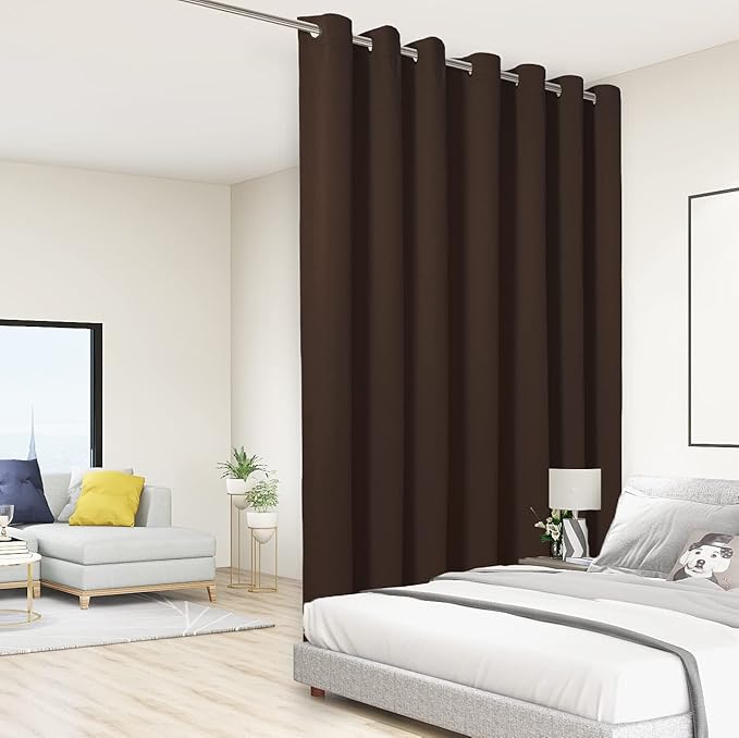BONZER Extra Wide Room Divider Curtain Screen Partitions Total Privacy Wall Noise Reducing Blackout Curtains for Home Theatre, Storage, 108L x 150W Inch (9L x 12.5W ft), 1 Panel, Chocolate by Bonzer