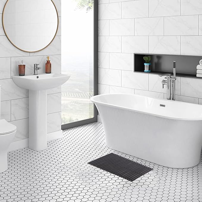 Bath Mat Bathroom Rugs Floor Wood Shower Bathtub Waterproof Non Slip Accessories 16x24 Inch Easy to Clean, Black, 1 pc - Image 3