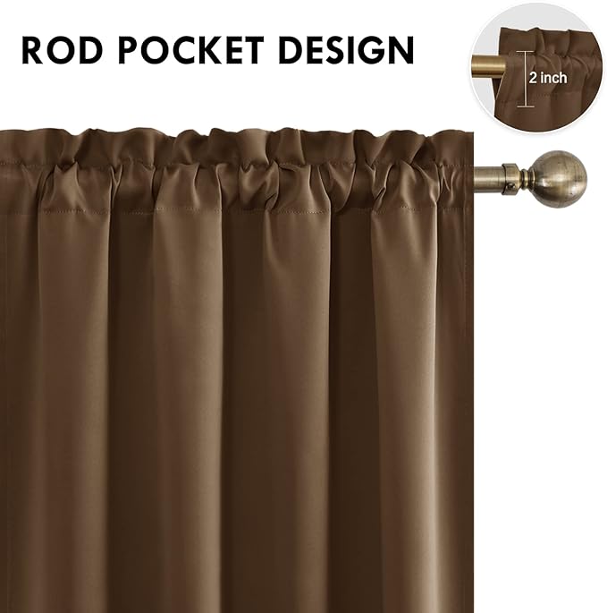 DWCN Blackout Curtains Room Darkening Thermal Insulated Bedroom Curtains Window Curtain Panels, 52 x 54 inches Long, Set of 2 Brown Rod Pocket Drapes - Image 4