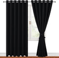 Hiasan Grommet Blackout Curtains for Bedroom, 70 x 84 Inches - Thermal Insulated & Noise reducing Window Drapes for Living Room/Dorm Room, Set of 2 Panels Sewn with Tiebacks, Black by Hiasan