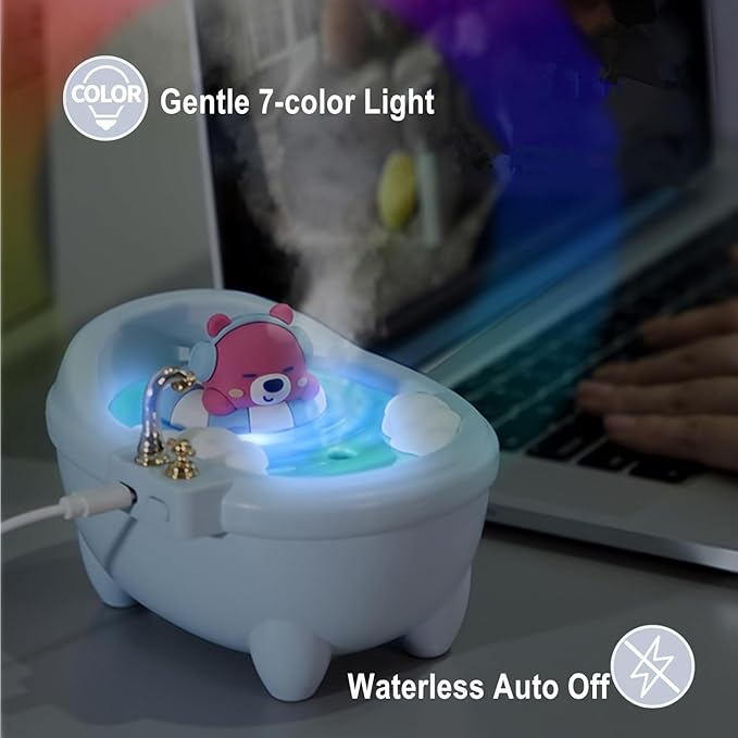 Cute Mini Humidifier for Bedroom & Office, Top Fill 0.34L, Cool Mist, Quiet, Easy Clean, Colorful Light, Auto Shut Off (Blue) - Image 4