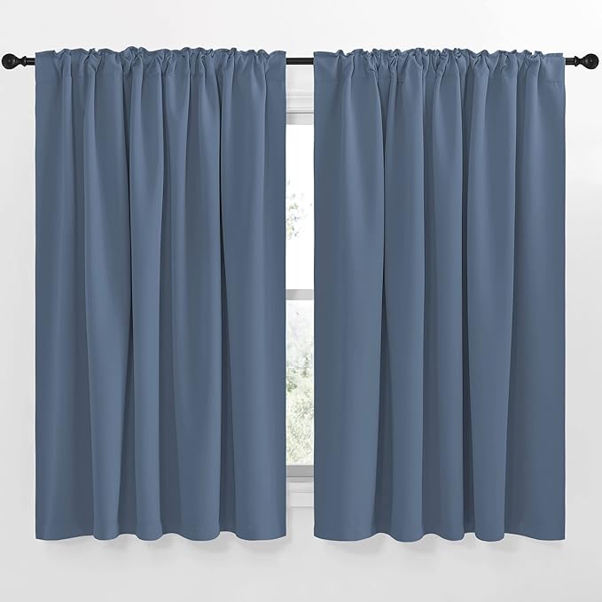 NICETOWN Blackout Curtain Panels Window Draperies - (Stone Blue Color) 62x63 inch, 2 Pieces, Insulating Room Darkening Blackout Drapes for Doorway Shower Bathroom Laundry Room Bifold Door - Image 2