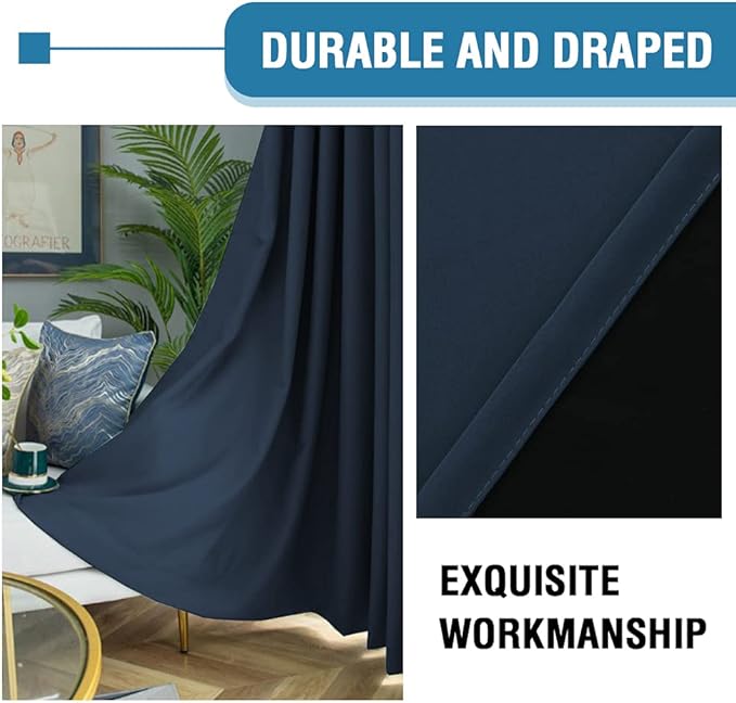 H.VERSAILTEX 100% Blackout Curtains for Bedroom Thermal Insulated Curtains & Drapes Blackout Curtains 63 Inches Long Rod Pocket Curtains for Living Room with Black Liner 2 Panels Set, Navy - Image 6