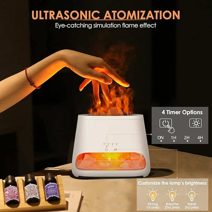 SALKING 2-in-1 Himalayan Salt Lamp & Ultrasonic Essential Oil Diffuser, Aromatherapy Diffuser Cool Mist Humidifier, Original Salt Therapy Lamp, 100% Pure Himalayan Salt, Ambient Glow, 150ml (White) - Image 4
