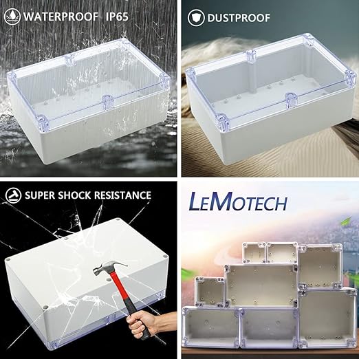 LeMotech ABS Plastic Junction Box Dustproof Waterproof IP65 Electrical Enclosure Box Universal Project Enclosure Grey with PC Transparent Clear Cover 9 x 5.9 x 3.4 inch(230 x 150 x 87 mm) - Image 7