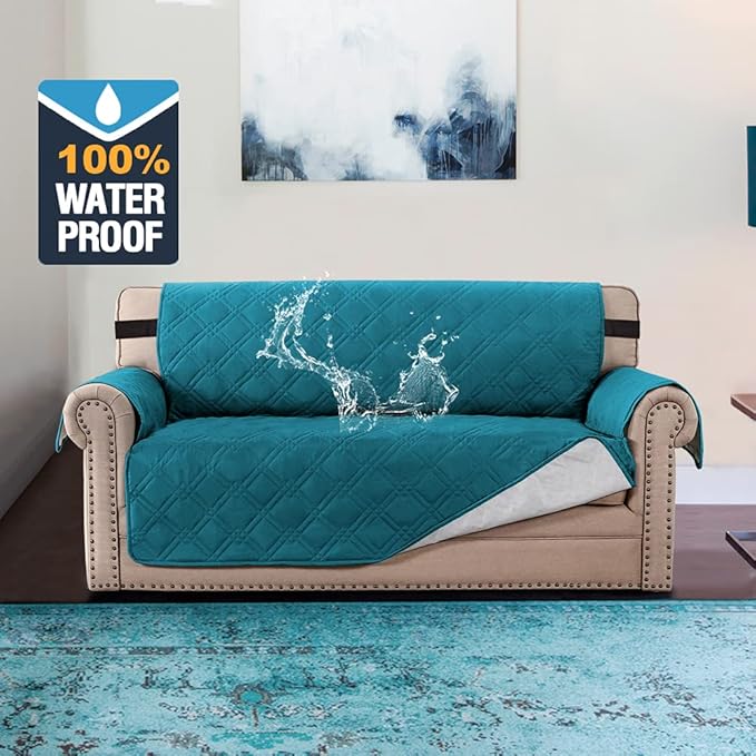 H.VERSAILTEX 100% Waterproof Sofa Slipcover Washable Loveseat Cover for 2 Cushion Cover Non-Slip Furniture Protector with Silicone Backing Couch Cover for Pets (Oversized Loveseat, Dark Teal) - Image 2