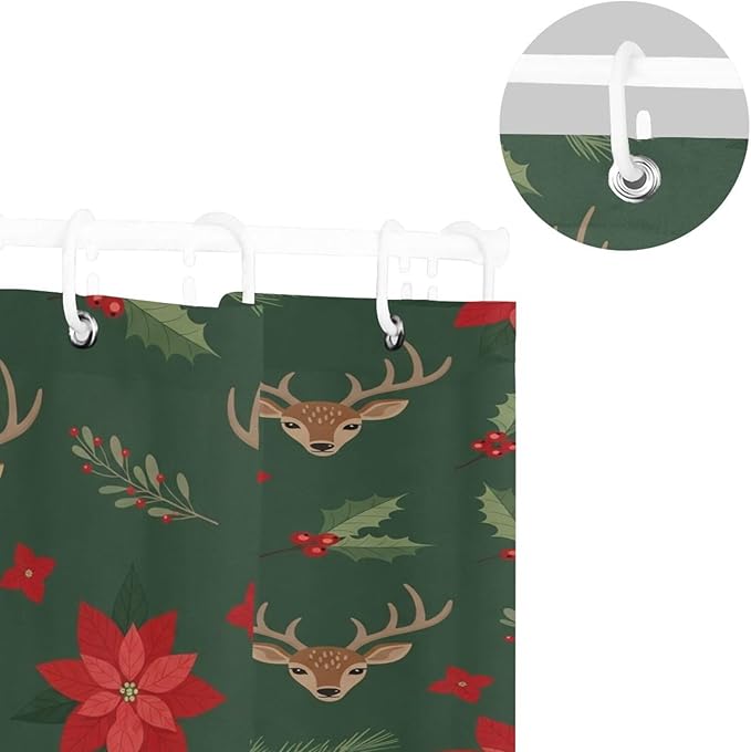 Christmas Deer Green Shower Curtain Liner 72×72 inch for Bathroom Curtain Anti Mold Shower Curtain with Hooks Bathroom Accessories - Image 5