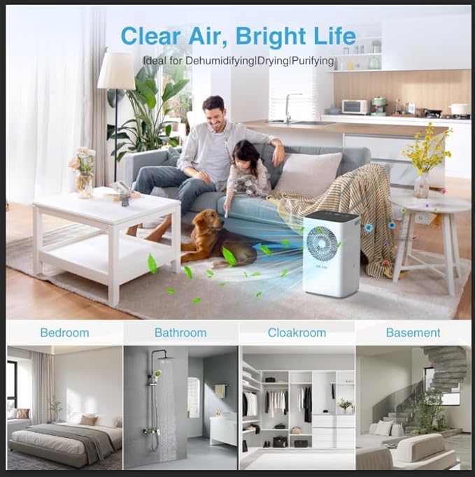 Dehumidifier,1500 Sq. Ft 21 Pint Dehumidifier for Basement with Drain Hose for Home Large Room Bathroom Bedroom - Smart Humidity Control, 24H Timer, Auto Manual Drain, 3 Modes - Image 7