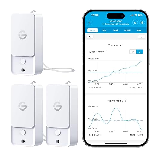GoveeLife Outdoor Thermometer Hygrometer Subdevice H5107 (3 Pack), Mini Temperature Humidity Sensor with APP Notification Alert, IP 65 Waterproof (WiFi Gateway Not Included) by GoveeLife